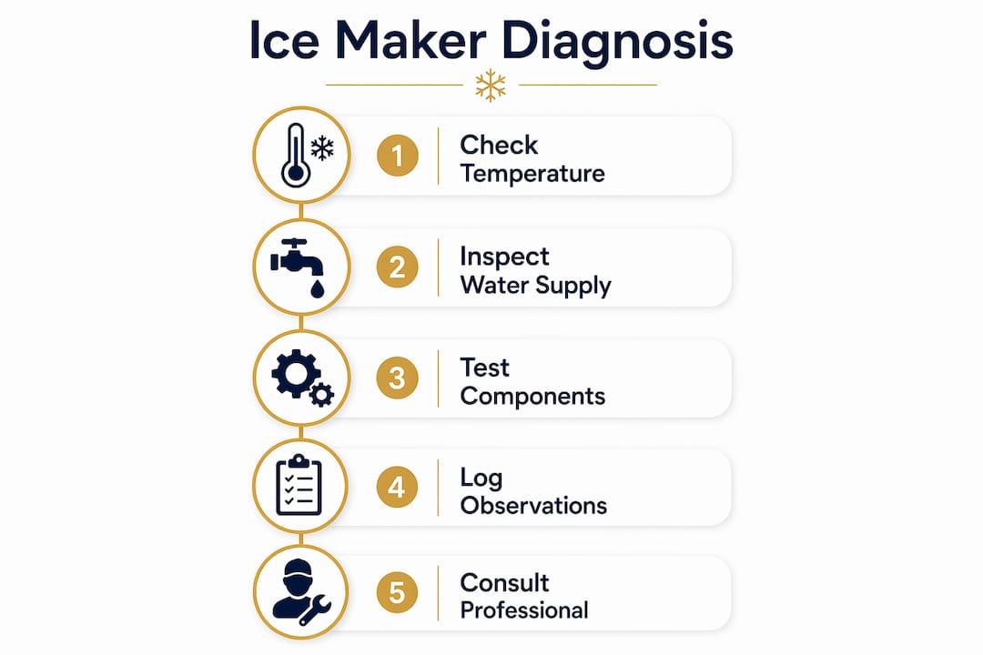 Infographic of ice maker diagnosis steps