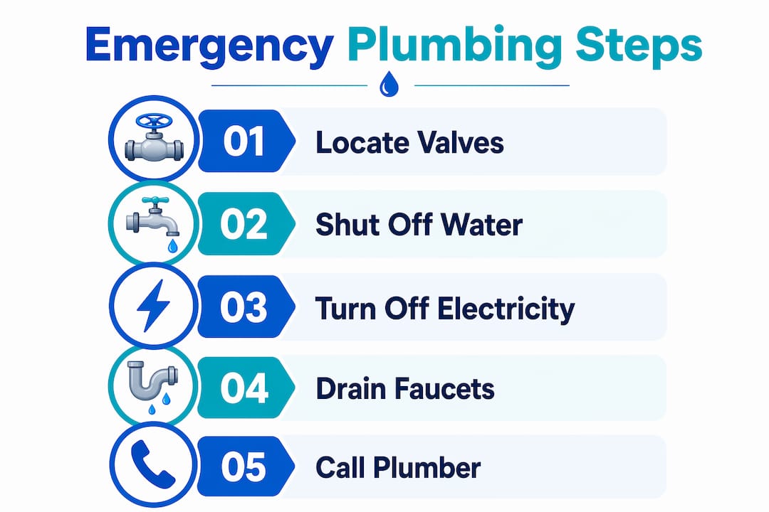 Infographic showing emergency plumbing steps