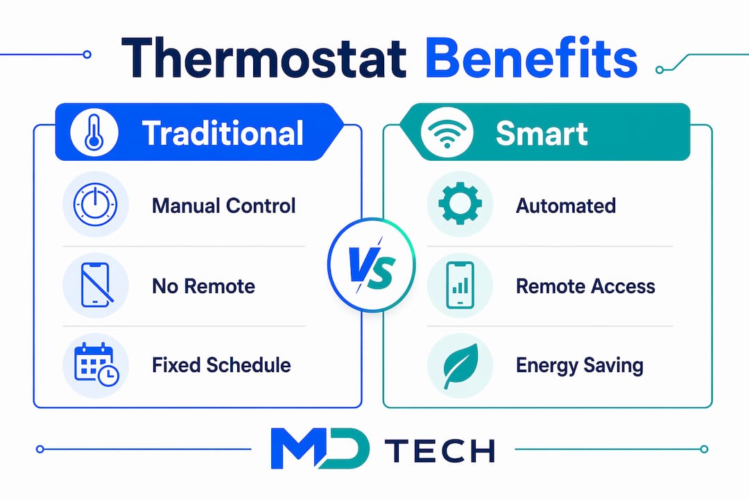 Infographic showing benefits comparison of smart vs traditional thermostats
