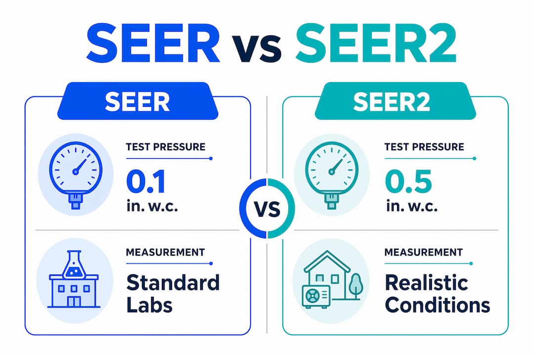 Infographic comparing SEER and SEER2 rating differences