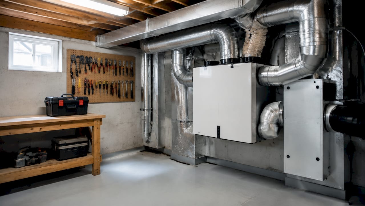 Modern home ventilation system in utility room