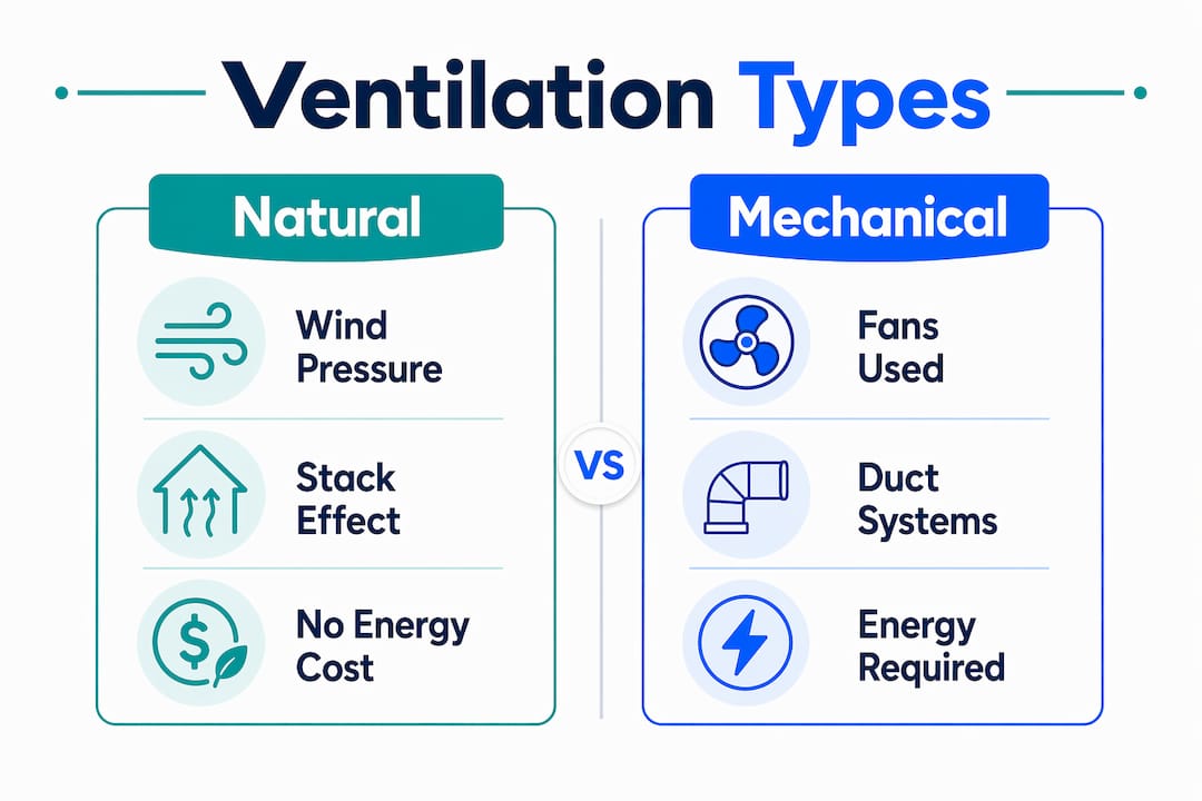 Infographic comparing natural vs mechanical ventilation