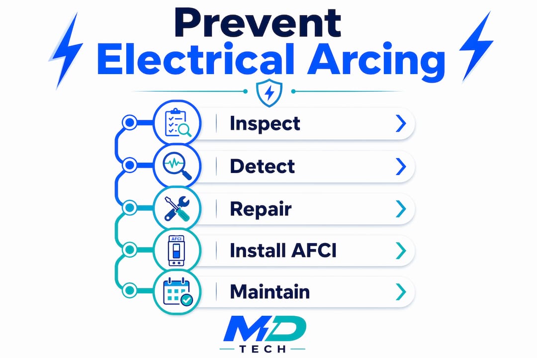 Infographic showing steps to prevent electrical arcing safely