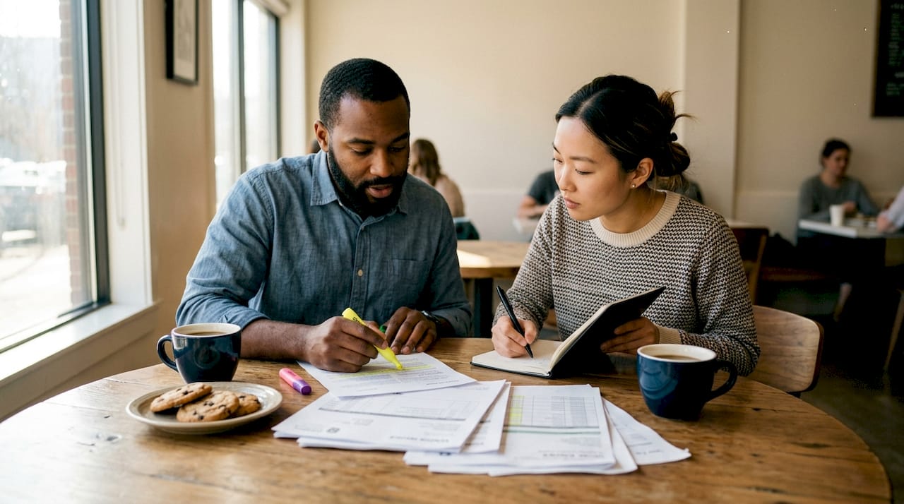 Property managers reviewing maintenance documents