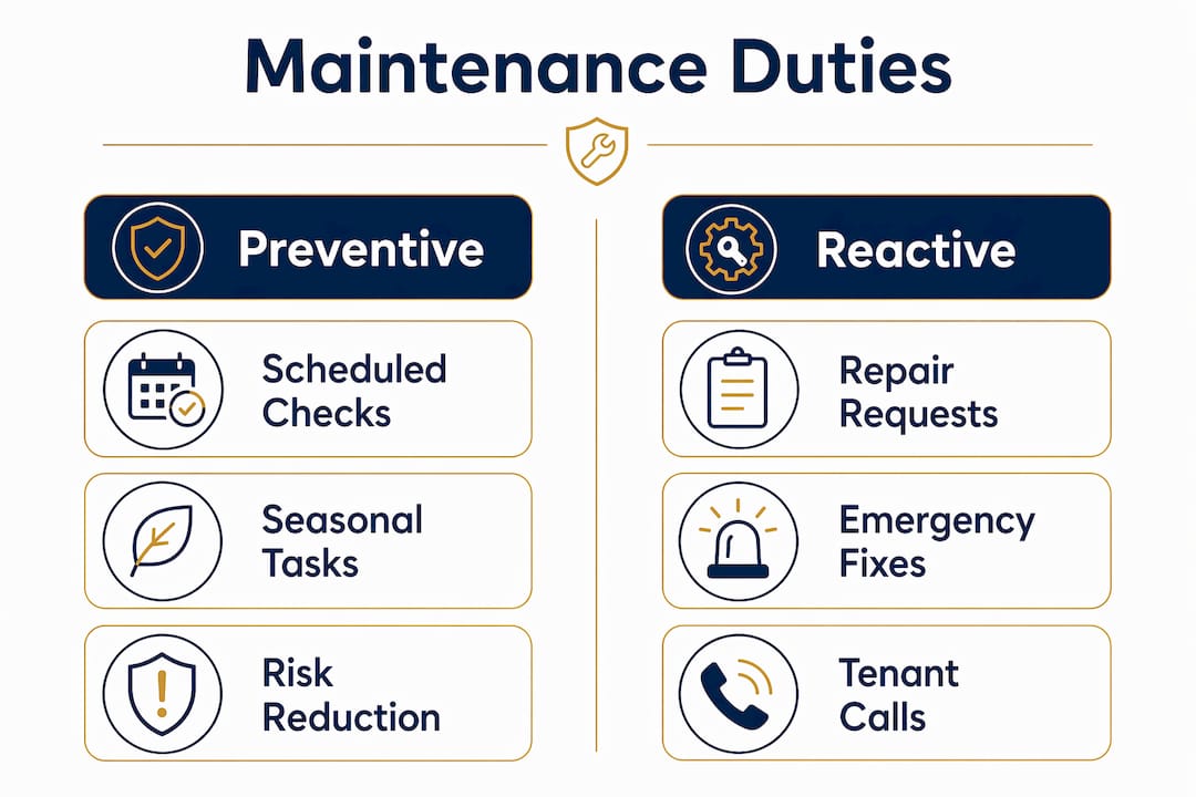 Infographic comparing preventive and reactive maintenance duties