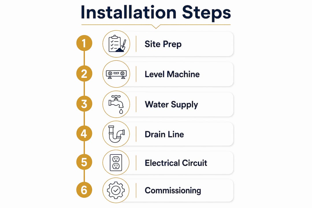 Infographic outlining ice machine installation steps