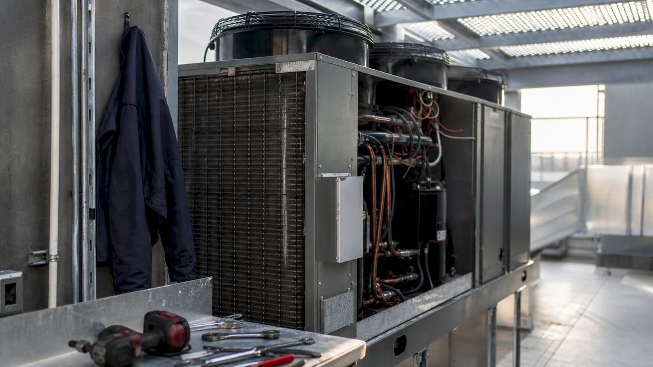HVAC rooftop compressor unit with equipment components