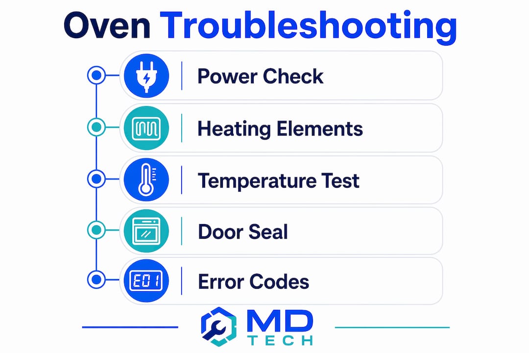 Infographic outlining oven troubleshooting steps