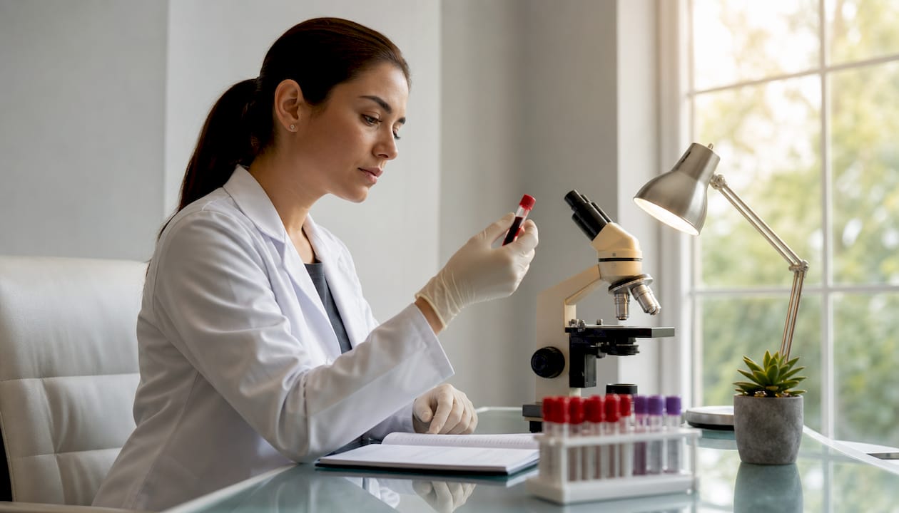 Healthcare provider preparing diagnostic test sample