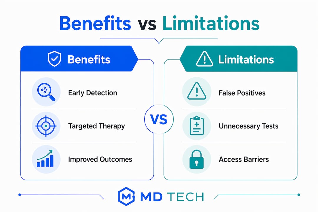 Infographic comparing diagnostic testing pros and cons
