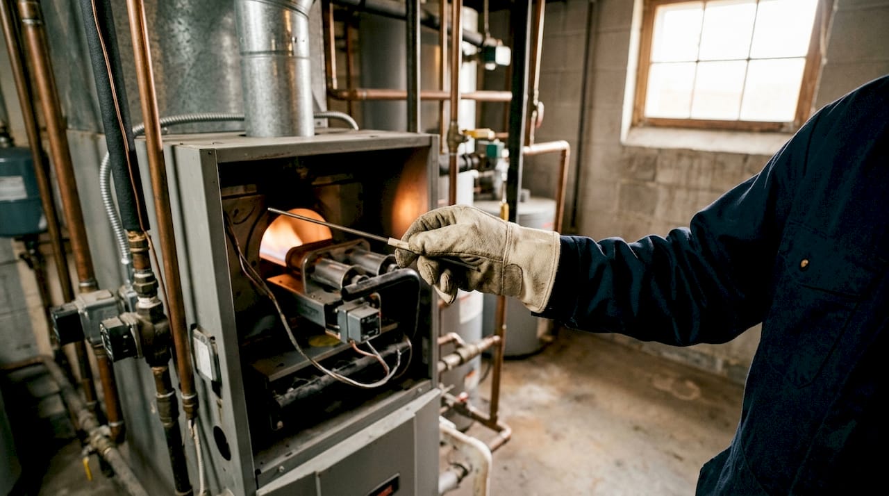 Close-up of hand holding furnace flame sensor