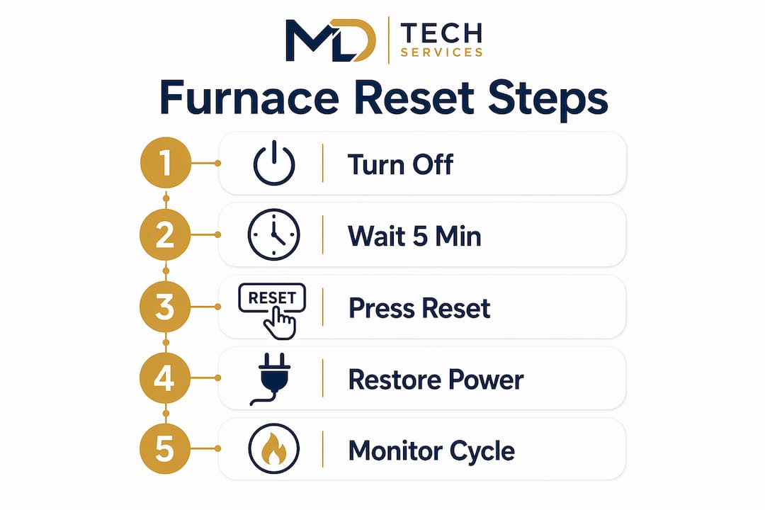 Infographic illustrating furnace reset steps in sequence