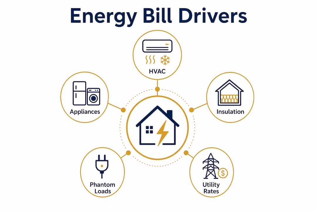 Infographic showing ranked energy bill causes