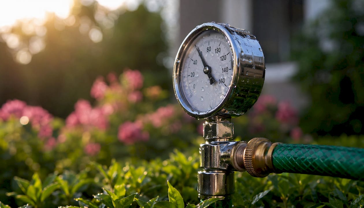 Close-up of water pressure gauge on pipe