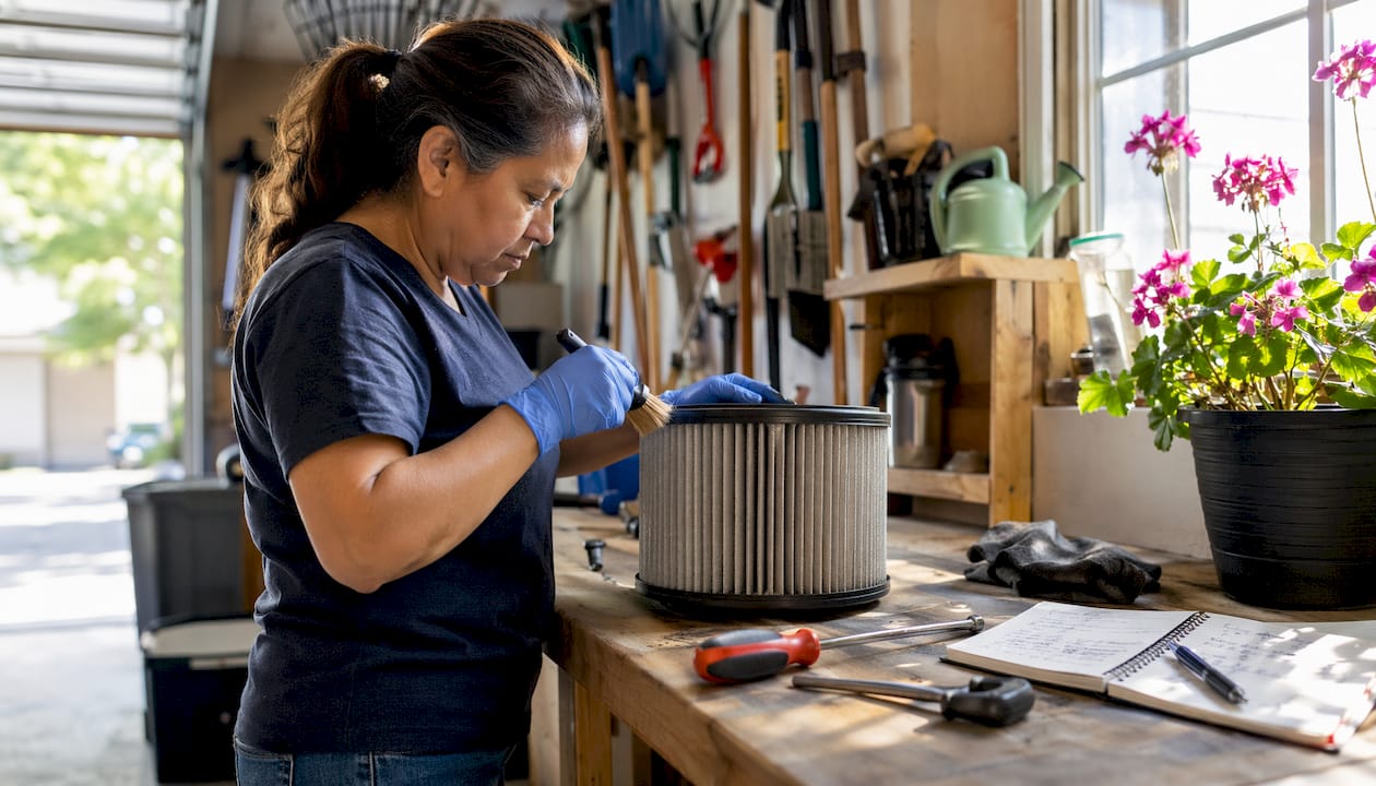 Homeowner removing air filter from HVAC unit