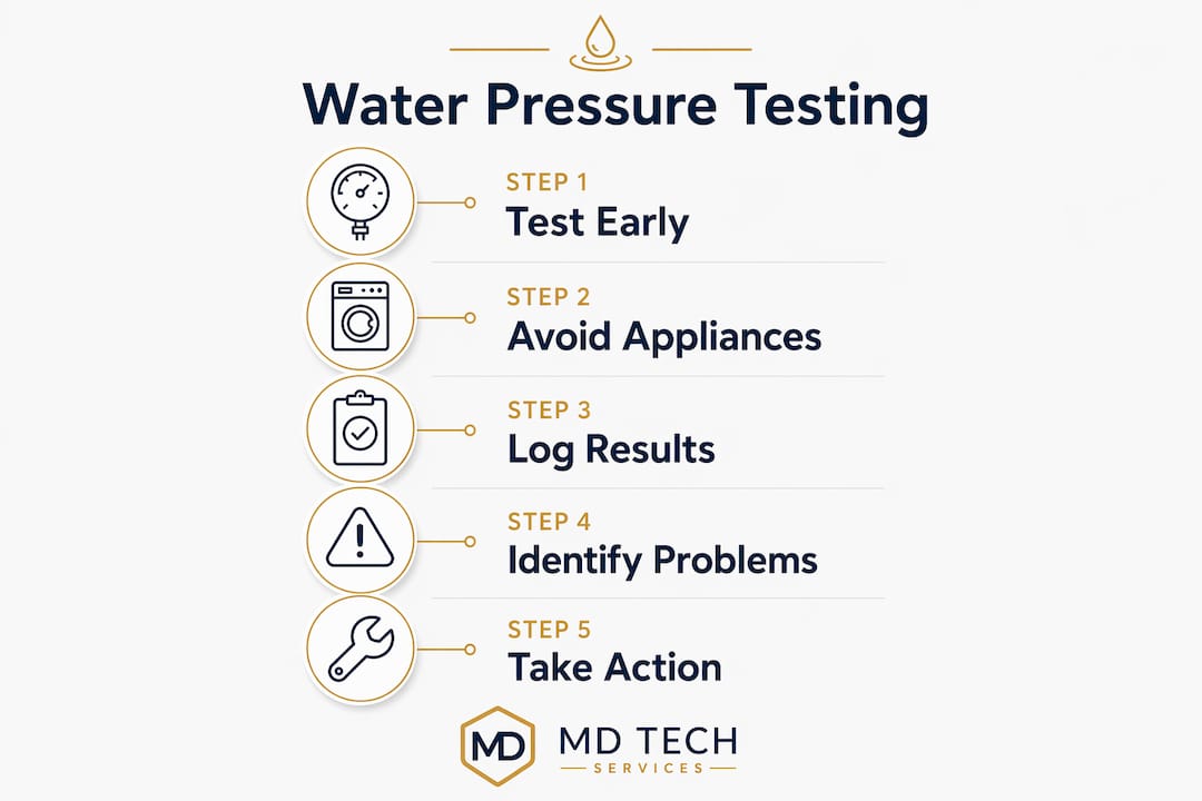 Infographic outlining water pressure testing steps