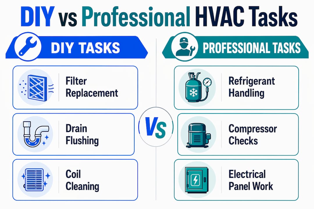 Infographic comparing DIY and professional HVAC maintenance tasks