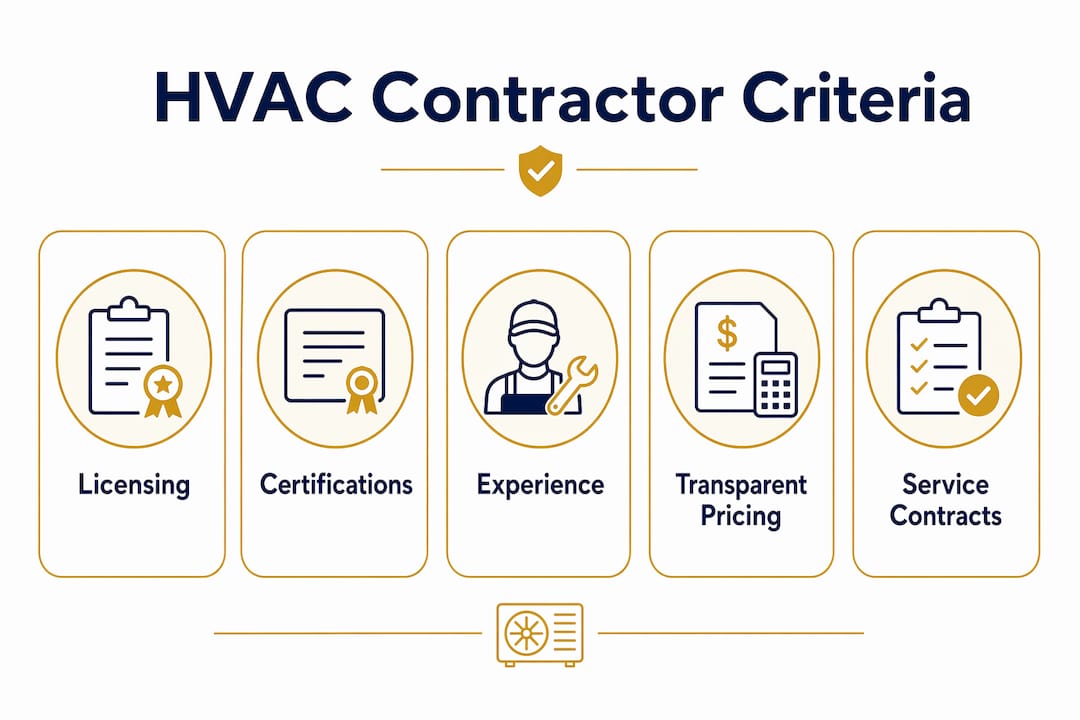 Infographic listing HVAC contractor selection criteria