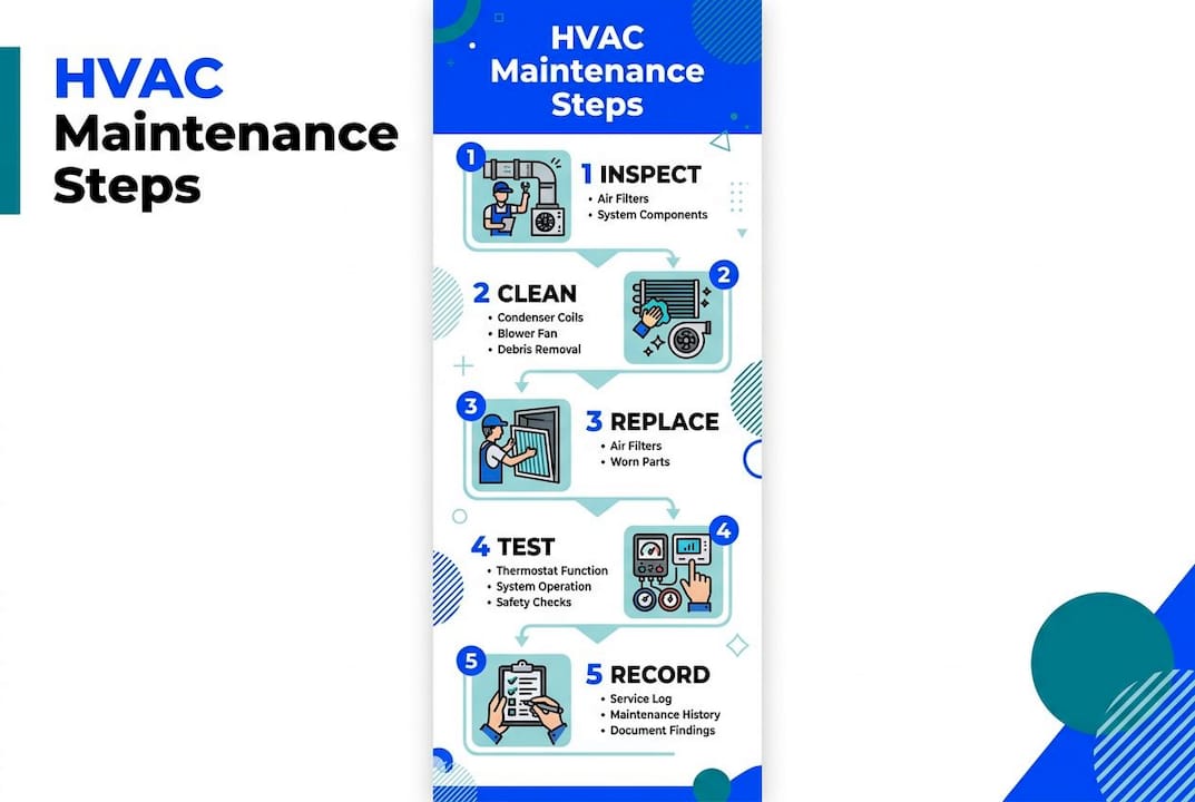 Infographic showing HVAC maintenance workflow steps