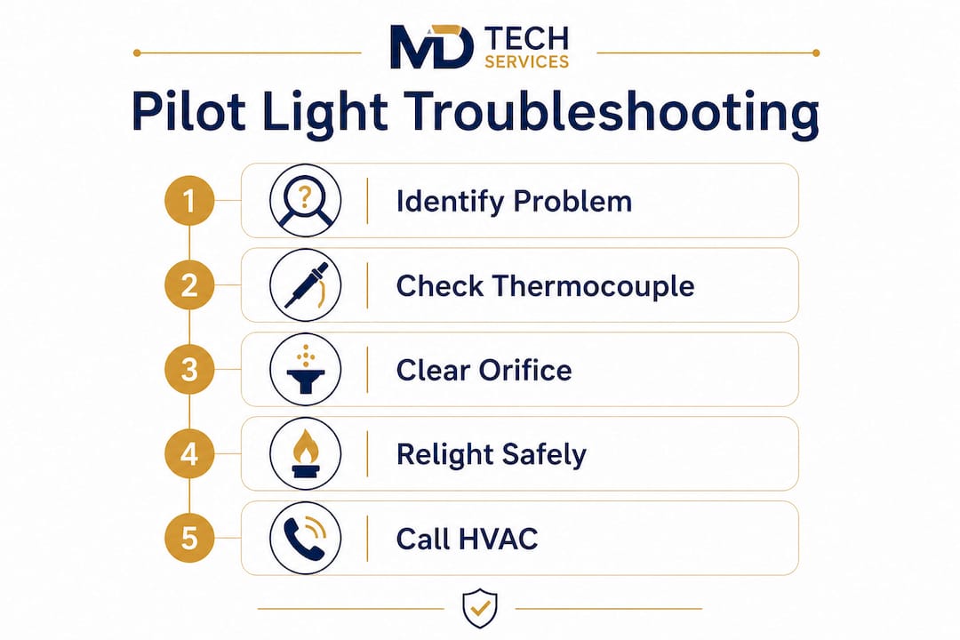 Infographic outlining pilot light troubleshooting steps