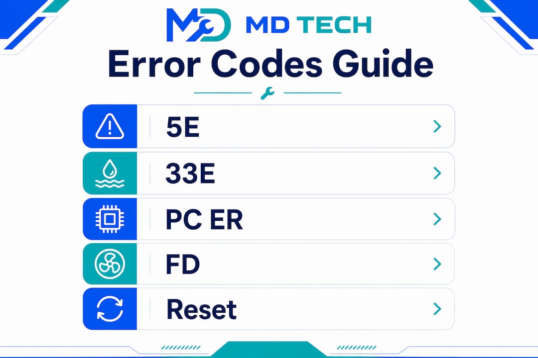 Infographic showing Samsung refrigerator error codes and steps