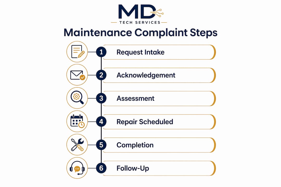 Infographic of maintenance complaint handling steps