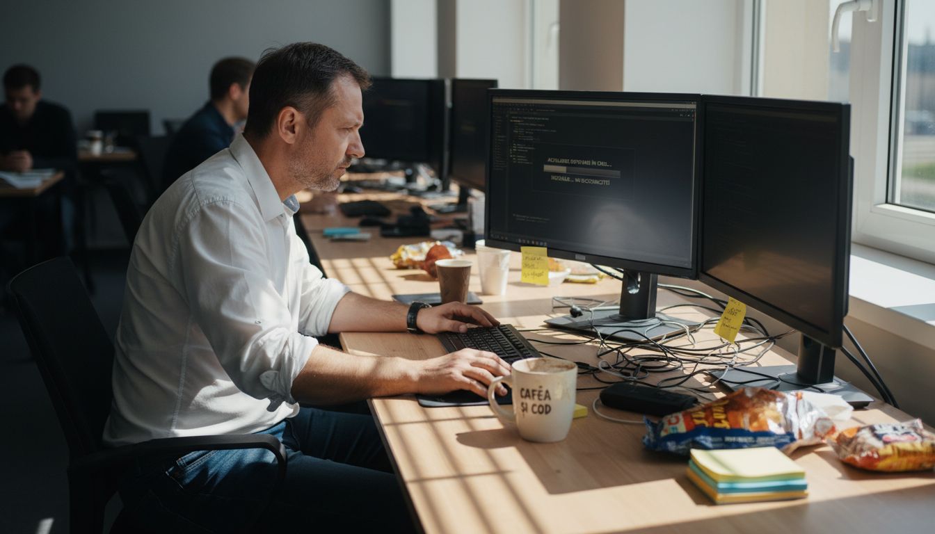 IT-специалист обновляет меры безопасности на рабочем компьютере