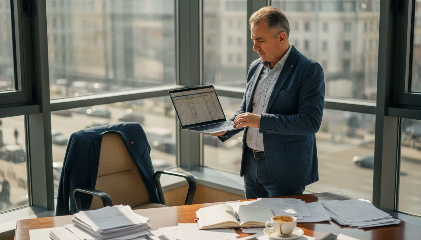 Предприниматель анализирует процесс цифровой миграции компании, наблюдая, как команда адаптируется к новому цифровому рабочему пространству.