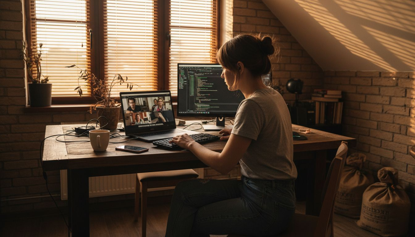 Программист рассказывает о цифровизации в уютном небольшом офисе.