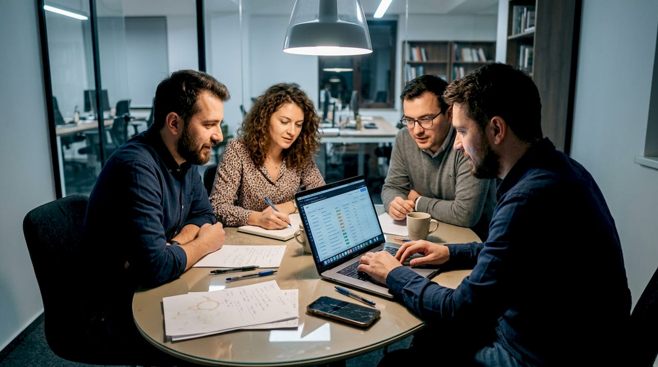 Команда работает над внедрением CRM-системы в конференц-зале