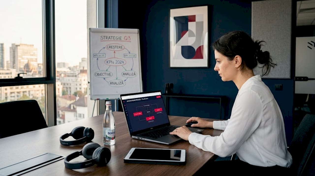 Сотрудница выполняет свои обязанности, обрабатывая рутинные задачи на ноутбуке.
