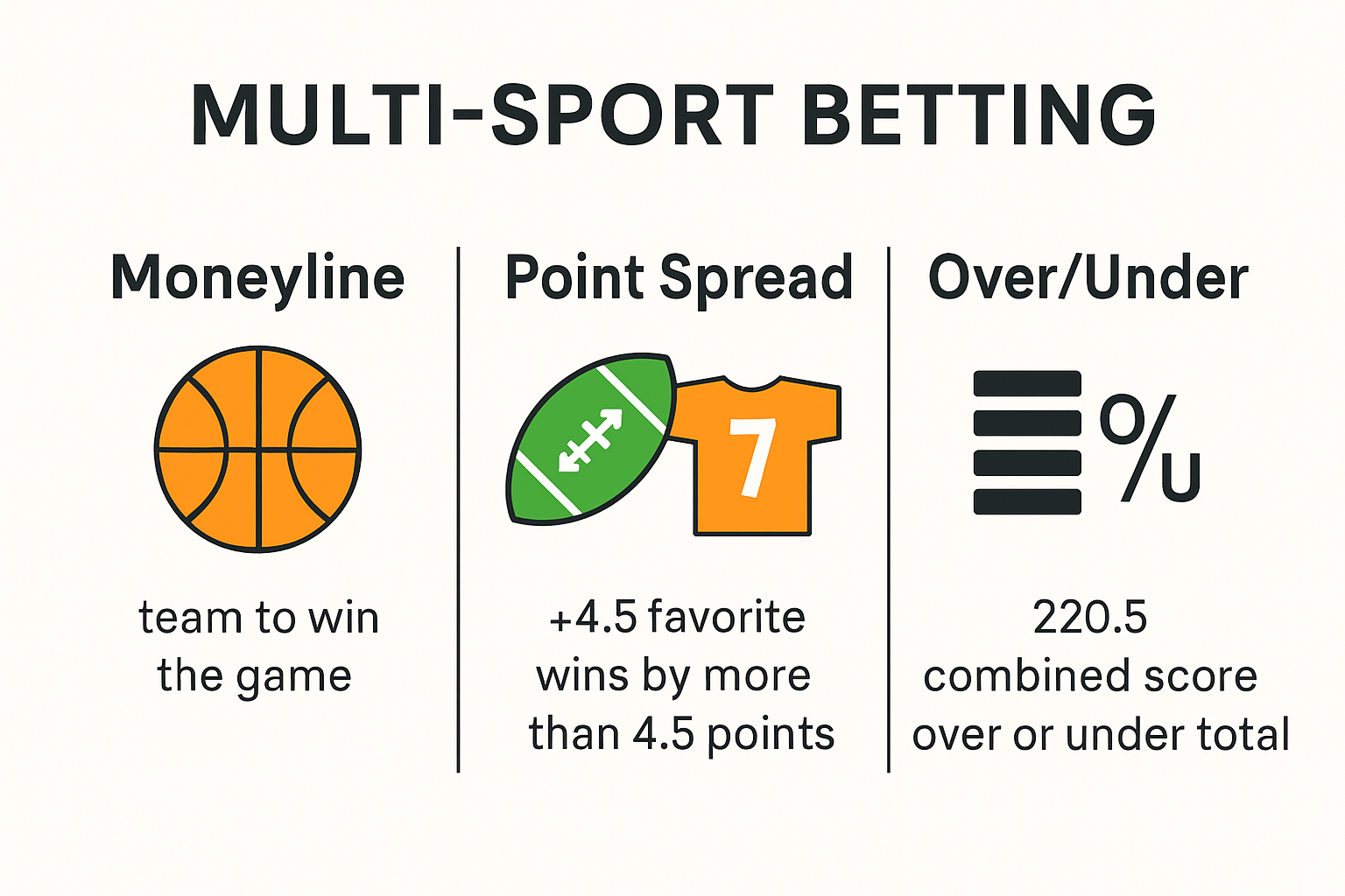 Infographic explaining multi-sport betting basics and bet types