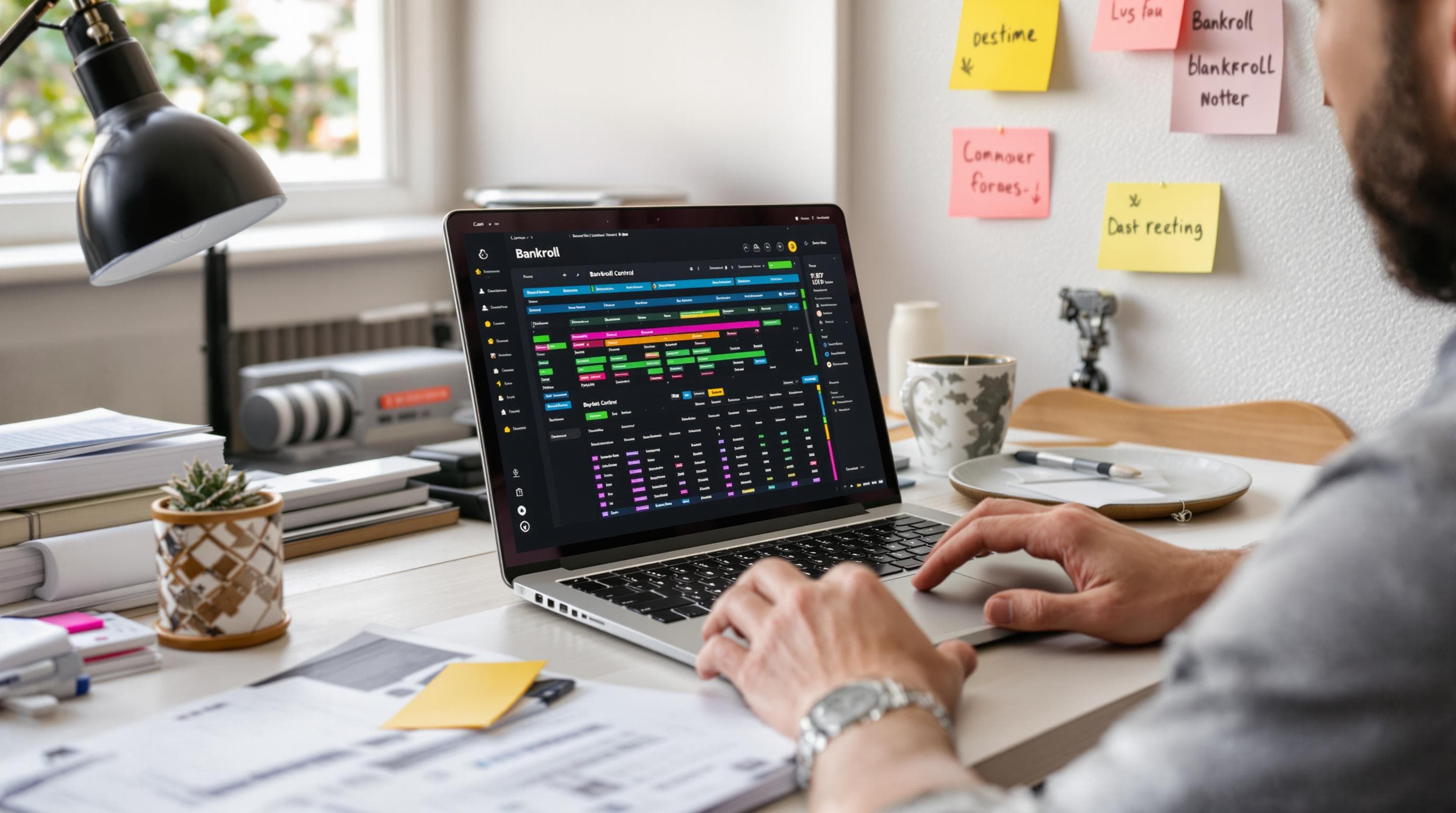 Bettor reviewing bankroll spreadsheet for responsible betting