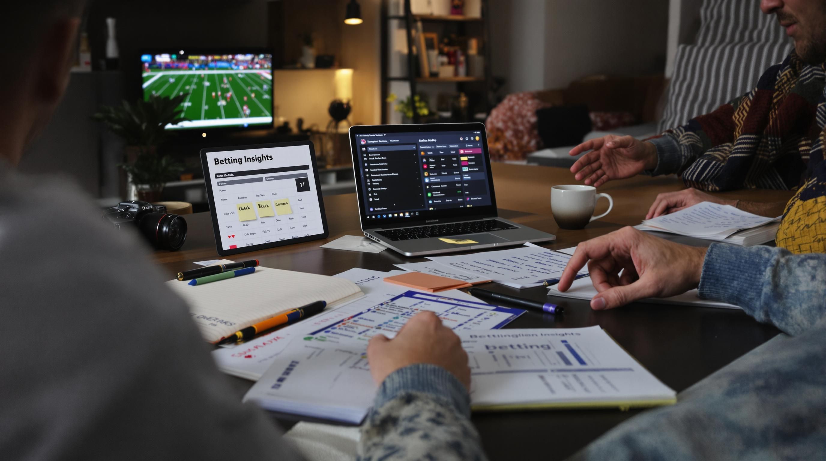 People analyzing NFL preseason game odds at home