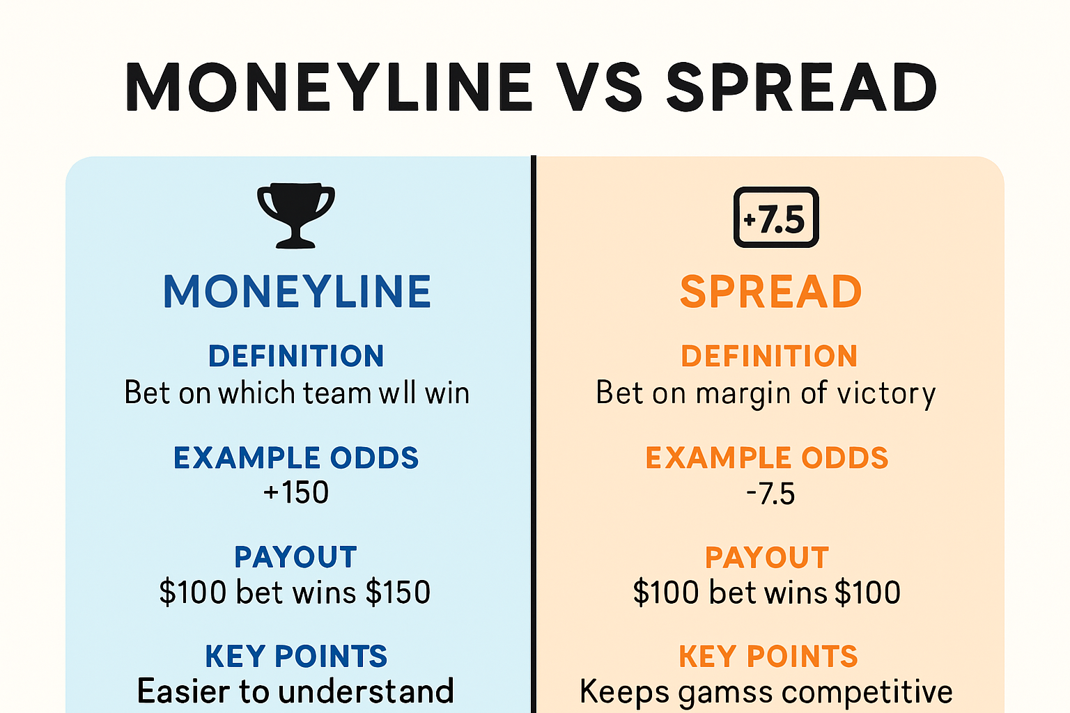 Infographic comparing moneyline and spread betting differences