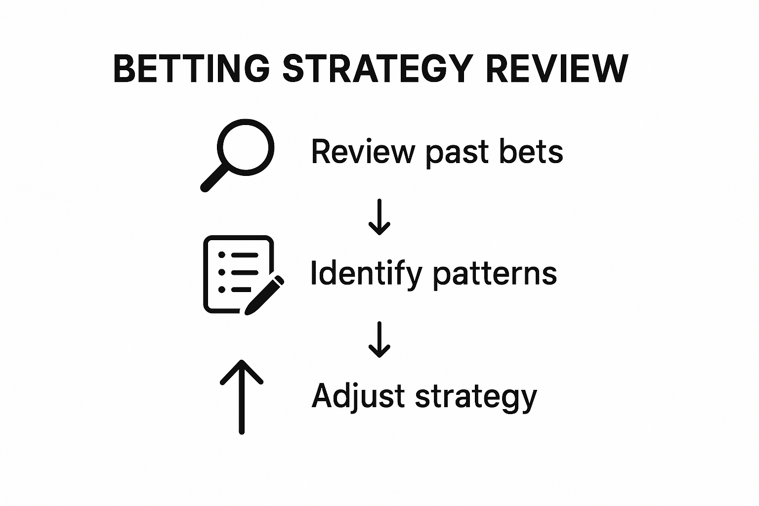 Simple infographic showing 3-step bet review and strategy improvement workflow