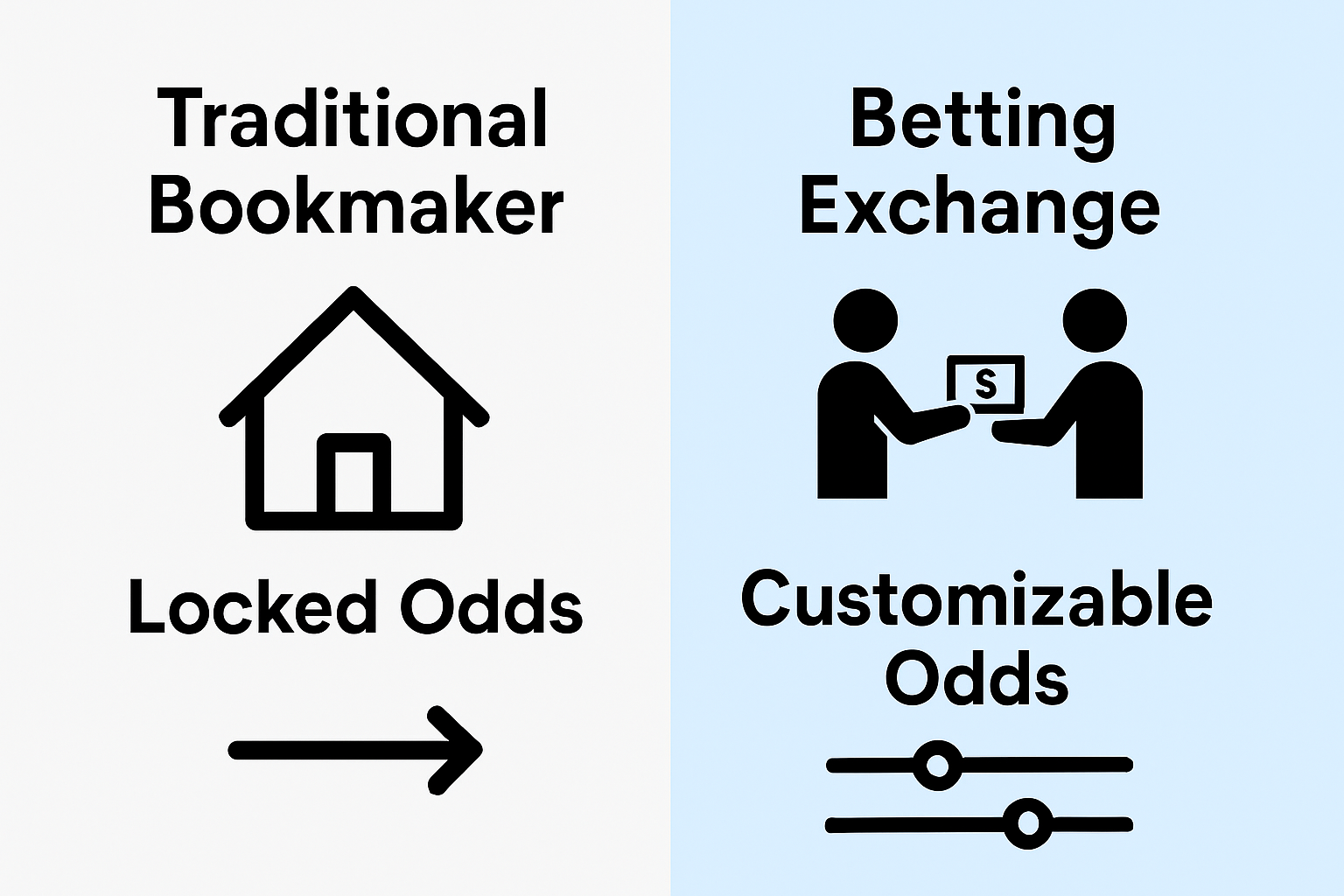 Comparing traditional bookmaker versus betting exchange in a side-by-side graphic