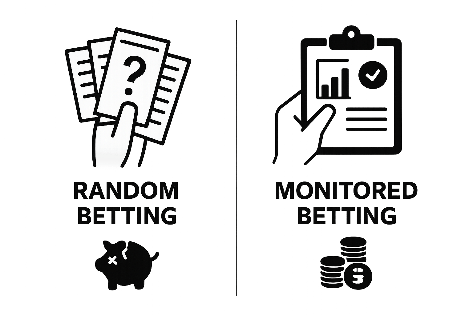 Infographic contrasting random vs monitored betting outcomes