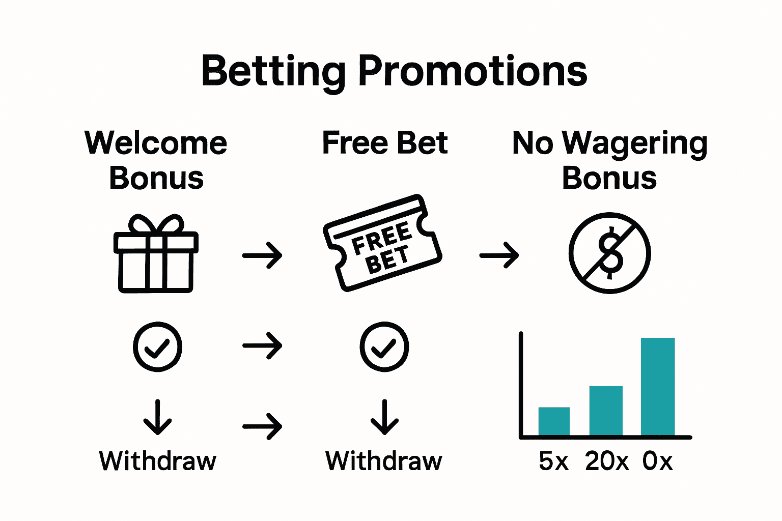 Comparison of three betting promotion types with icons and key features