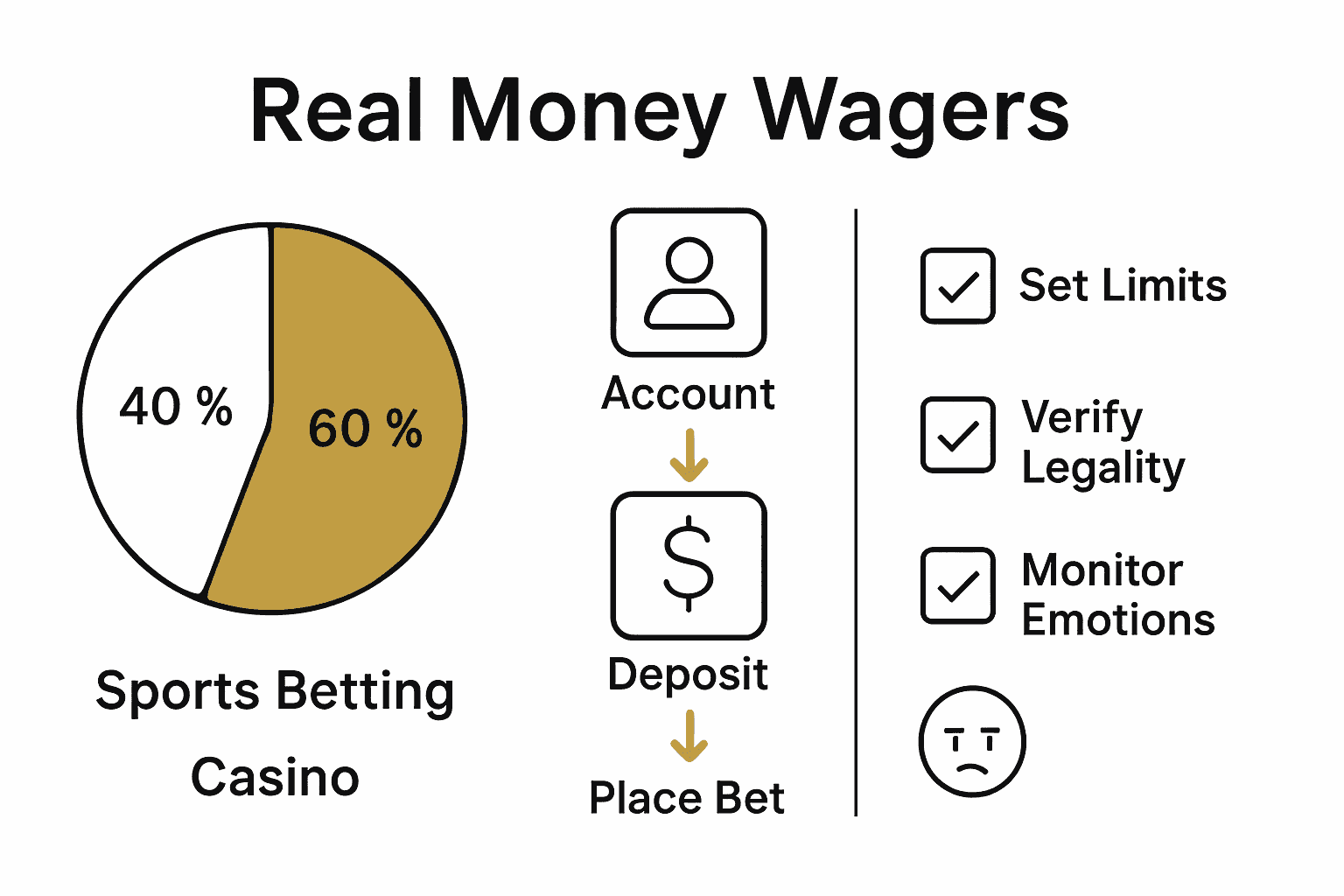Infographic comparing sports betting and casino games, wagering process, and player responsibilities.