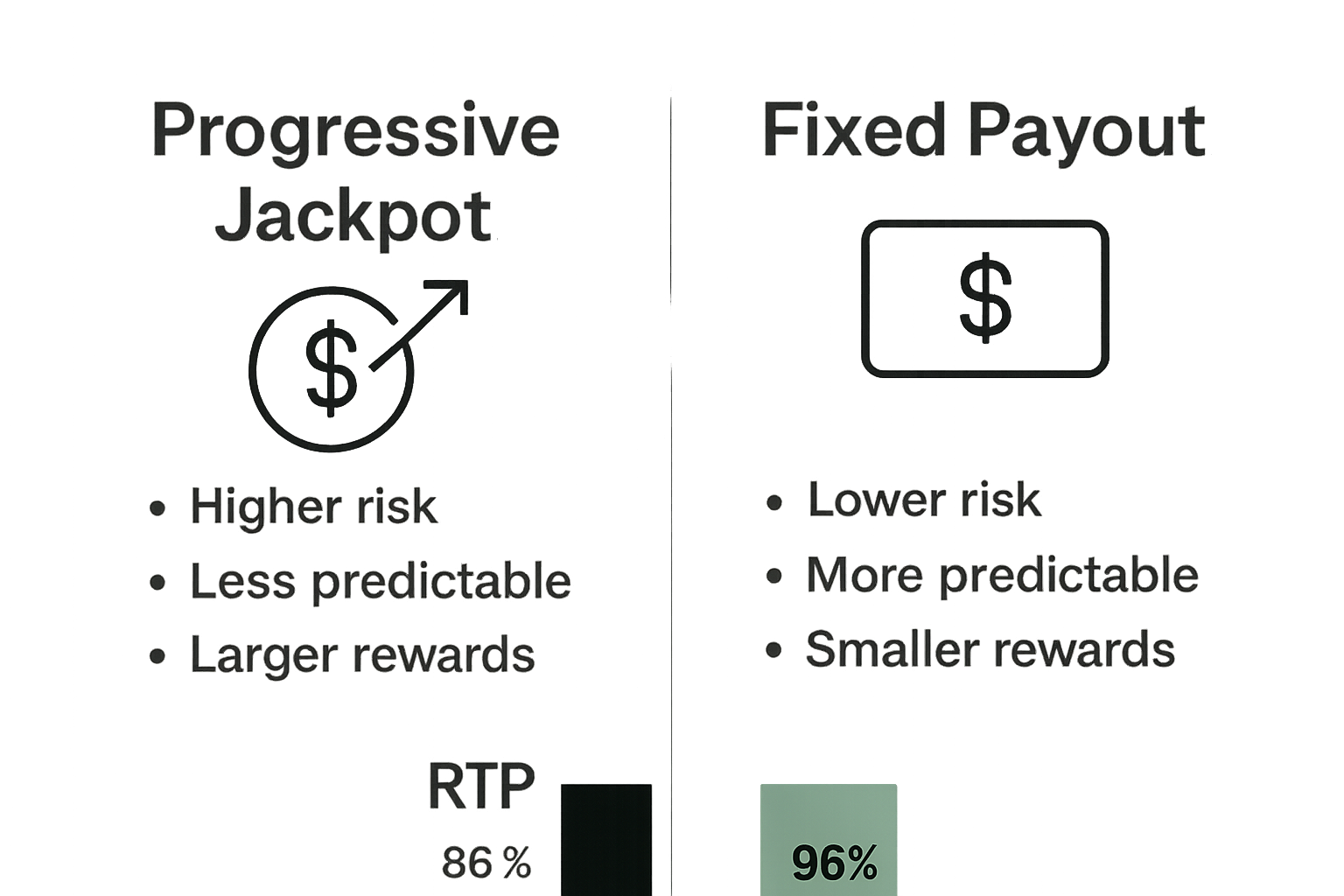 Infographic comparing progressive jackpots to fixed payouts