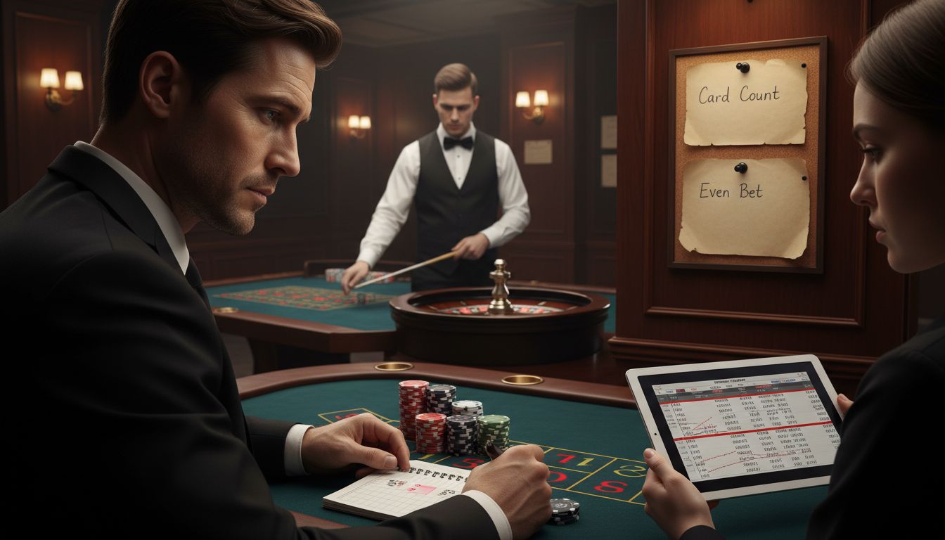 Players strategizing at blackjack and roulette