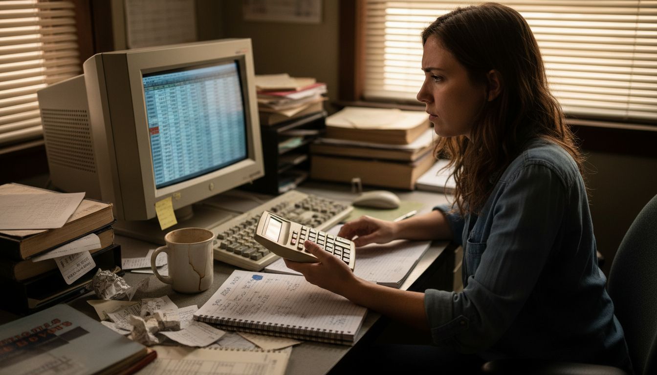 Woman calculating betting margins at desk