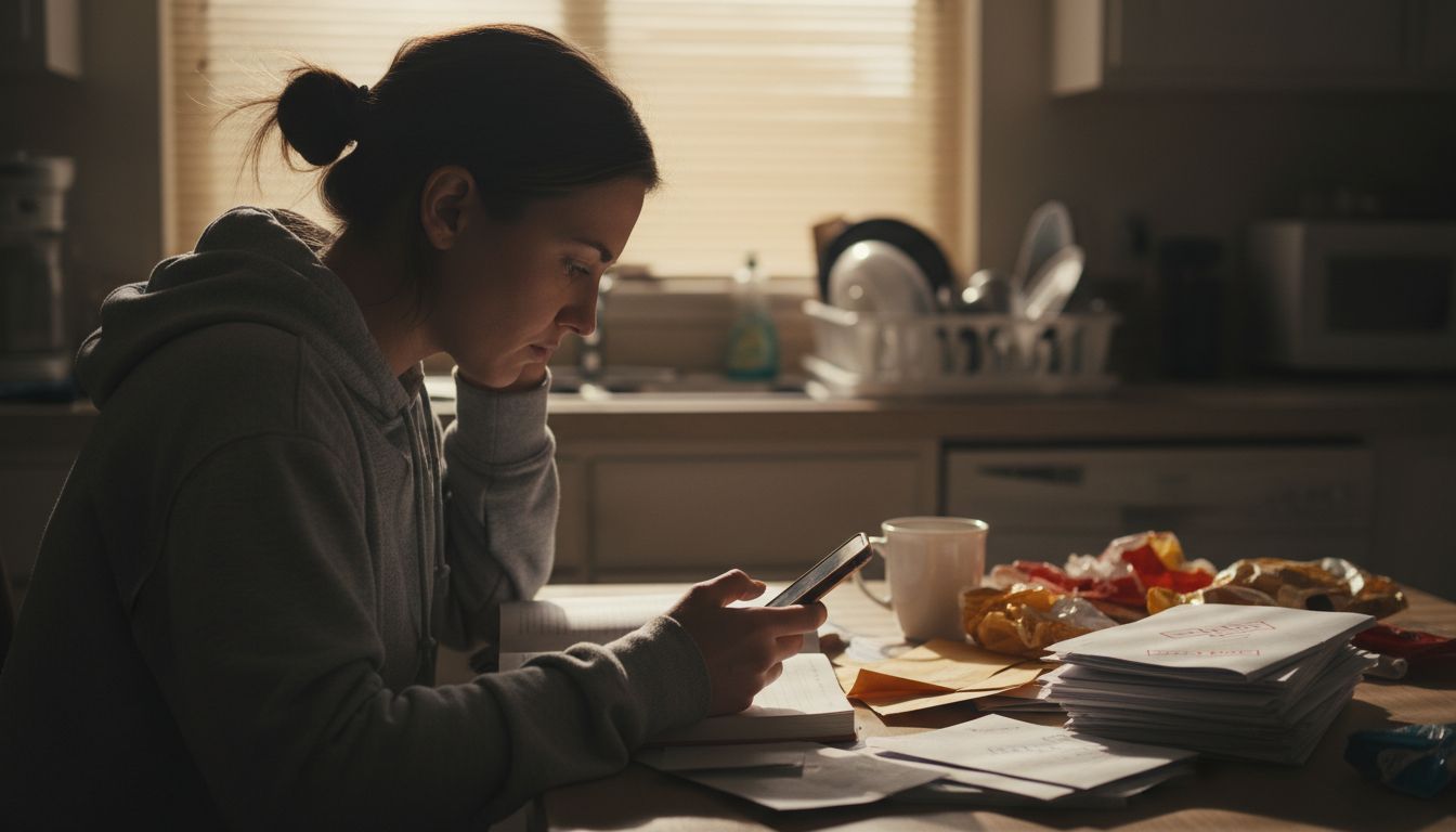 Woman making risky mobile bet at home