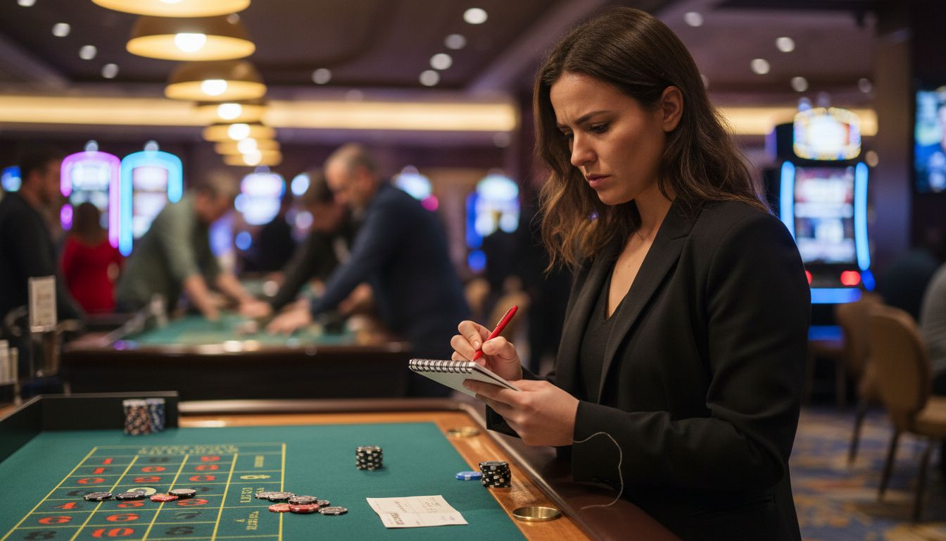 Roulette player notes strategy at table