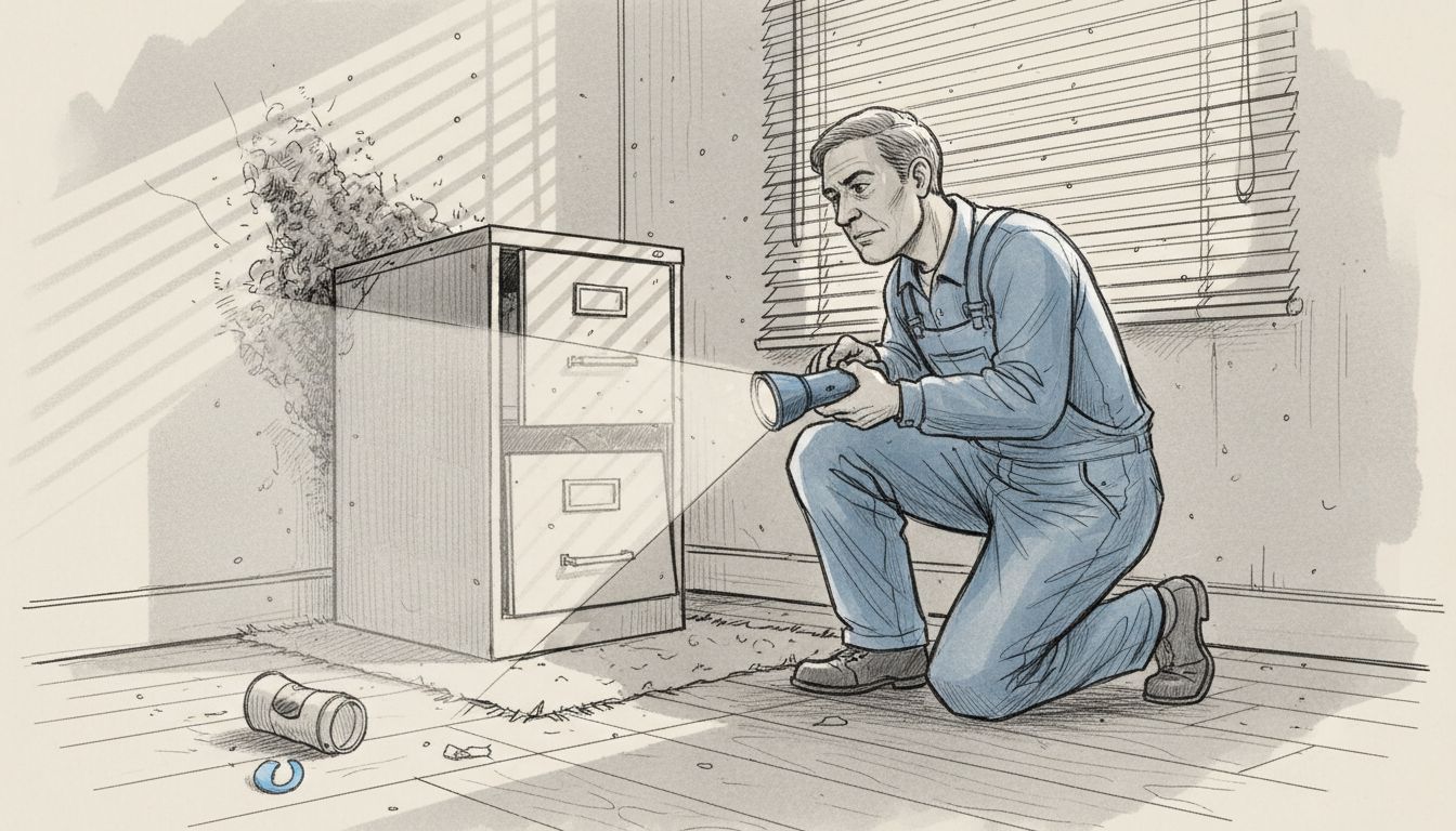 Pedellen gennemgår bygningen for at undersøge problemer med skimmelsvamp.