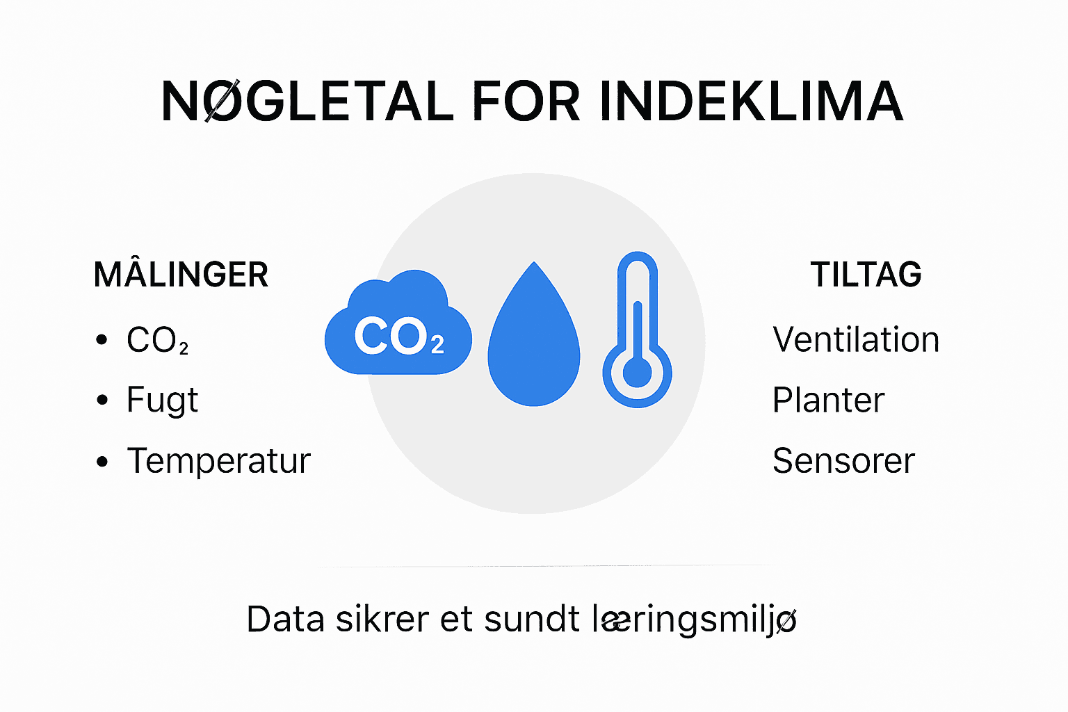 Grafisk oversigt over de vigtigste faktorer, der påvirker indeklimaet på skoler