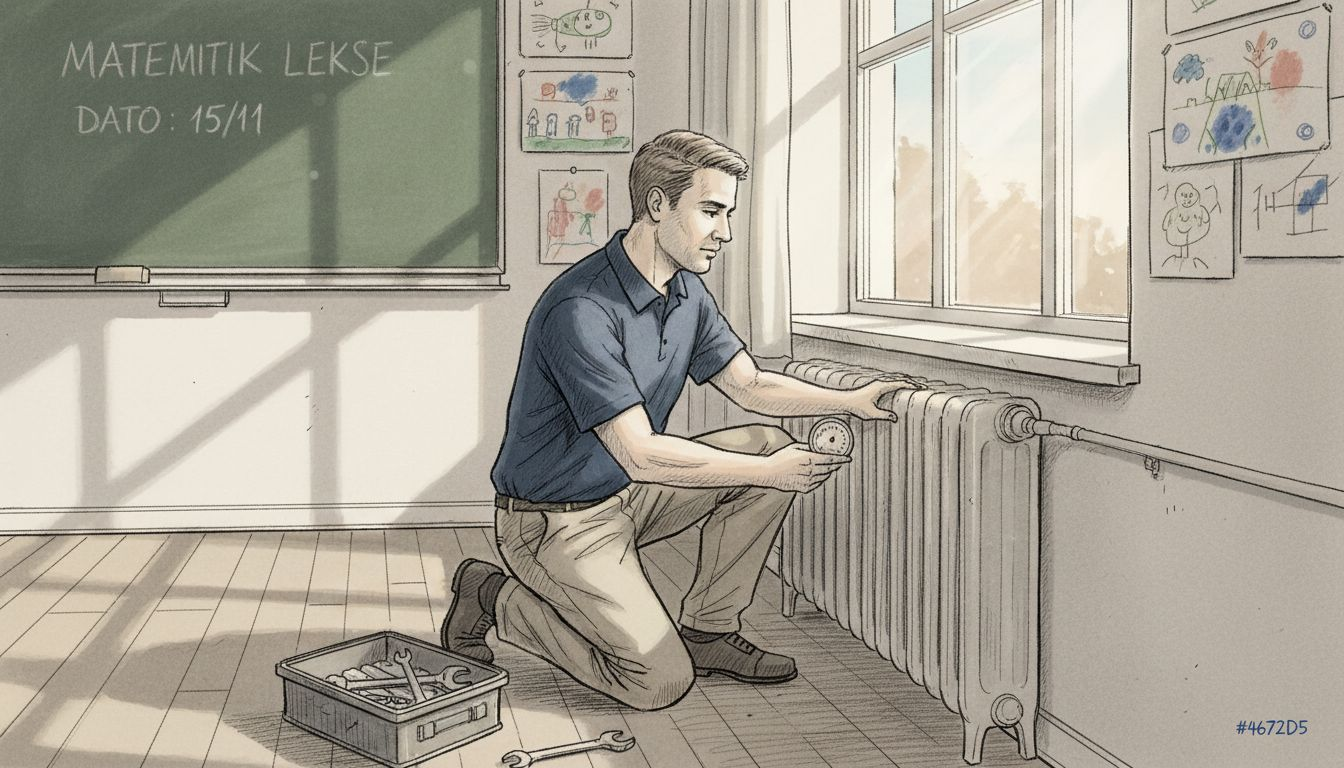 En tekniker monterer en CO2-måler i klasselokalet.