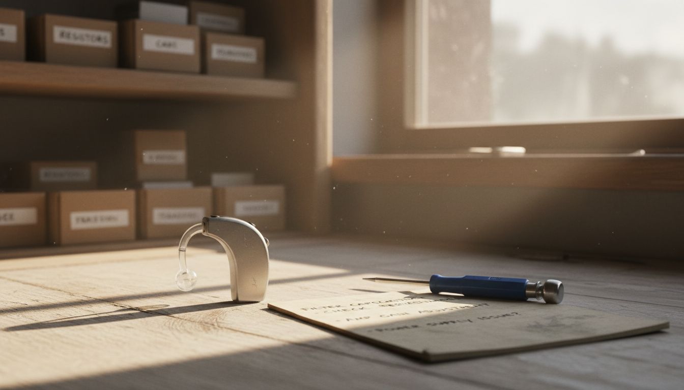 Close-up modern hearing aid with tools