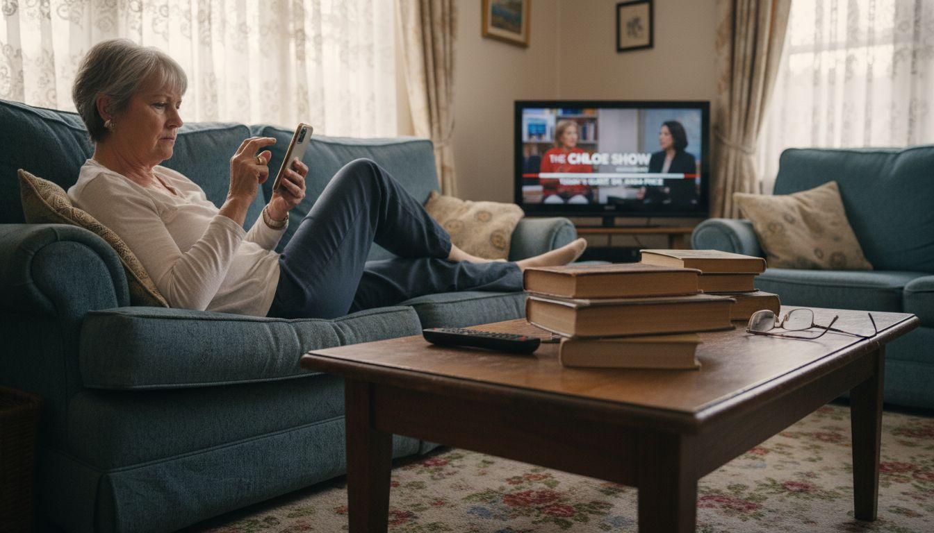 Woman adjusts hearing aid settings at home